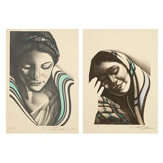 Charles Collins, A Pair of Lithographs: Mystical Women of the World, 1984
