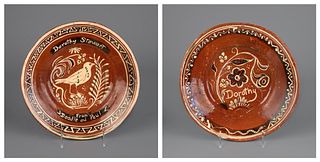 Attributed to Dorothy Stewart, Two Plates: Plate with Bird + Plate with Flower