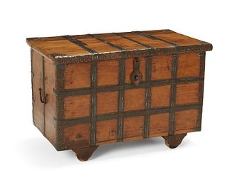 An Indian carved wood dowry chest