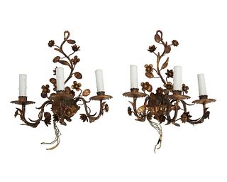 A pair of Italian gilt-metal floral wall sconces