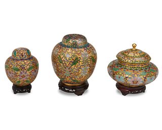 Three Chinese cloisonne vessels