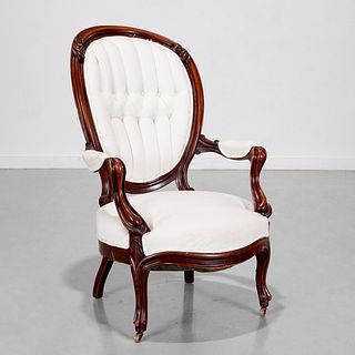 Victorian tufted balloon-back armchair