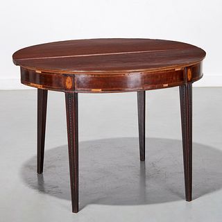 Sheraton inlaid mahogany demilune card table