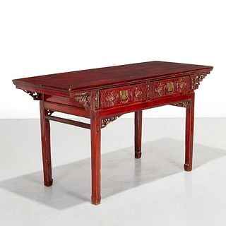 Antique Chinese red stained altar table