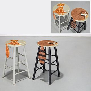 Bernie Hauserman, (2) painted animal stools, 1991