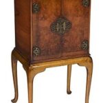 Queen Anne Style Chinoiserie Walnut Bar Cabinet