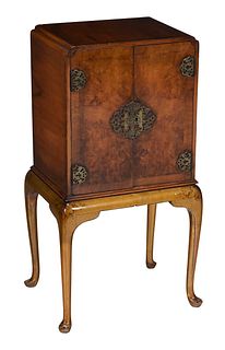 Queen Anne Style Chinoiserie Walnut Bar Cabinet