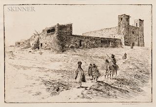 Edward Borein (American, 1872-1945) The Church at Acoma