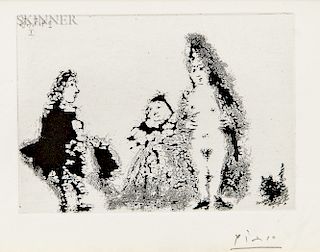 Pablo Picasso (Spanish, 1881-1973) Célestine et fille, avec un chat et un jeune client