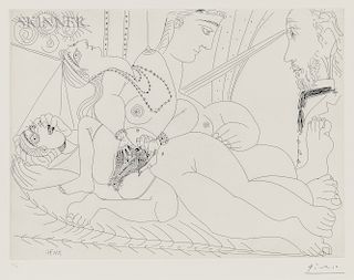Pablo Picasso (Spanish, 1881-1973) La maison tellier, filles entre elles, Degas sidéré