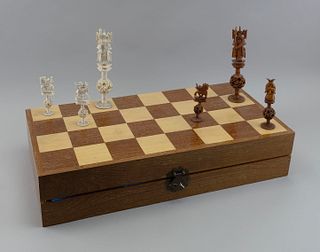 CHESS SET Early 20th Century Board folded