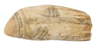 POLYCHROME SCRIMSHAW "A SPERM WHALE'S TOOTH JUNE 11TH 1830" Circa 1830