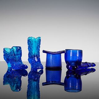 4 Cobalt & Aqua Pressed Glass Daisy & Button Whimsies