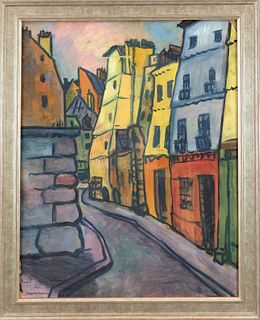 Unidentified artist c. 1925, Paris street scene "Rue St. Julien de Pauvre", watercolor and gouache on paper, lower left indistinctly signed a. dated