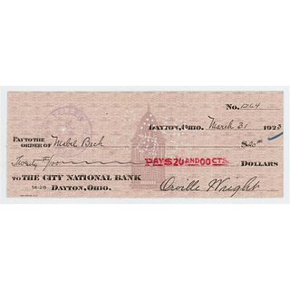 Orville Wright Signed Check