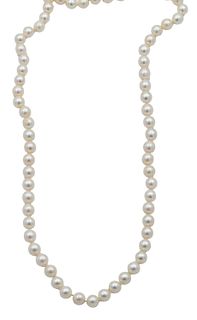 Strand of Pearls with 14K White Gold and Pink Stone Flower Form Clasp