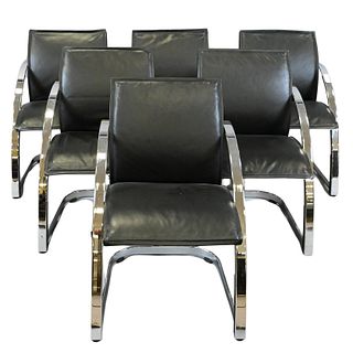 Set of Seven Girsberger Leather and Chrome Armchairs