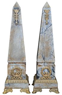 Large Pair of Ormolu Mounted Obelisks