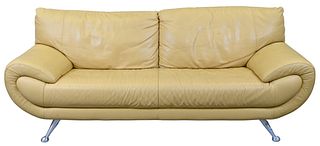 Nicoletti Home Italian Yellow Leather Sofa