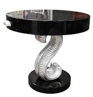 Black Lacquered Art Deco Round Pedestal Table