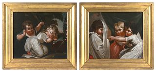 CHARLES BRUNO DONAT DELIN (England/The Netherlands, 1756-1818), Pair of portraits of children at play., Oils on canvas, 17.25" x 21". Framed