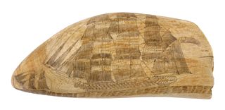 SCRIMSHAW WHALE'S TOOTH WITH WHALING SCENE AND U.S. NAVAL VESSELS Mid-19th Century