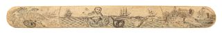 DOUBLE-SIDED POLYCHROME SCRIMSHAW WHALEBONE BUSK 19th Century