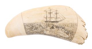 SCRIMSHAW WHALE'S TOOTH ATTRIBUTED TO WILLIAM LEWIS RODERICK First Half of the 19th Century