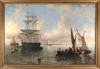 ALBERT VAN BEEST (Massachusetts/New York, 1820-1860), Busy harbor scene