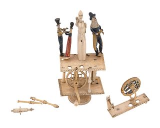 NAPOLEONIC PRISONER-OF-WAR CARVED AND POLYCHROMED BONE SPINNING JENNY Early 19th Century