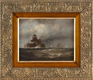 FRANKLIN DULLIN BRISCOE (Pennsylvania/Maryland, 1844-1903), Seascape with an island lighthouse