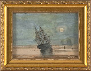 EDWARD MORAN (Pennsylvania/New York, 1829-1901), Beached under moonlight
