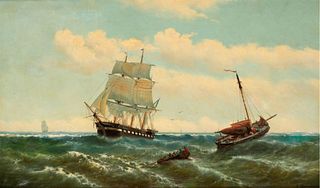 LOUIS BARNABA (Belgium/France, 1826-1892), Ships at sea
