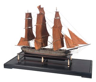 CASED SAILOR-MADE MODEL OF A PACKET OR MERCHANT SHIP 19th Century Case