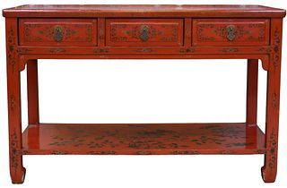Chinese Red Lacquer Console Table