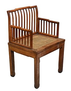 Chinese Hardwood Armchair with Woven Seat