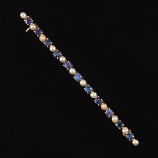 14K Sapphire and Pearl Edwardian Pin