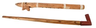 Plains Catlinite Pipe and Stem, with Courting Flute