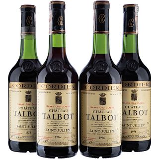 Château Talbot 4ème Grand Cru Classé Cosecha: 1976 Saint-Julien, Francia Niveles: a 2.6 cm, 3.7 cm, 4.6 cm y 4.7 cm 91 / 100 4 pzs