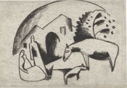 Béla Kádár. Familie mit Tieren. 1920er-Jahre