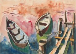 Karl Schmidt-Rottluff. „Zwei Ruderboote am Steg". 1934