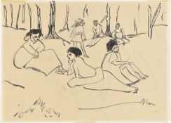 Ernst Ludwig Kirchner. Frauen am Waldrand (Rückseitig: Mädchenbildnis). 1910