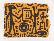 A.R. Penck. „Falkenkopf, Jäger und Adler". 1994